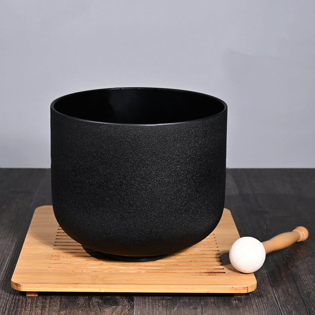 8 inch double black frosted quartz singing bowl for heart chakra sound healing
