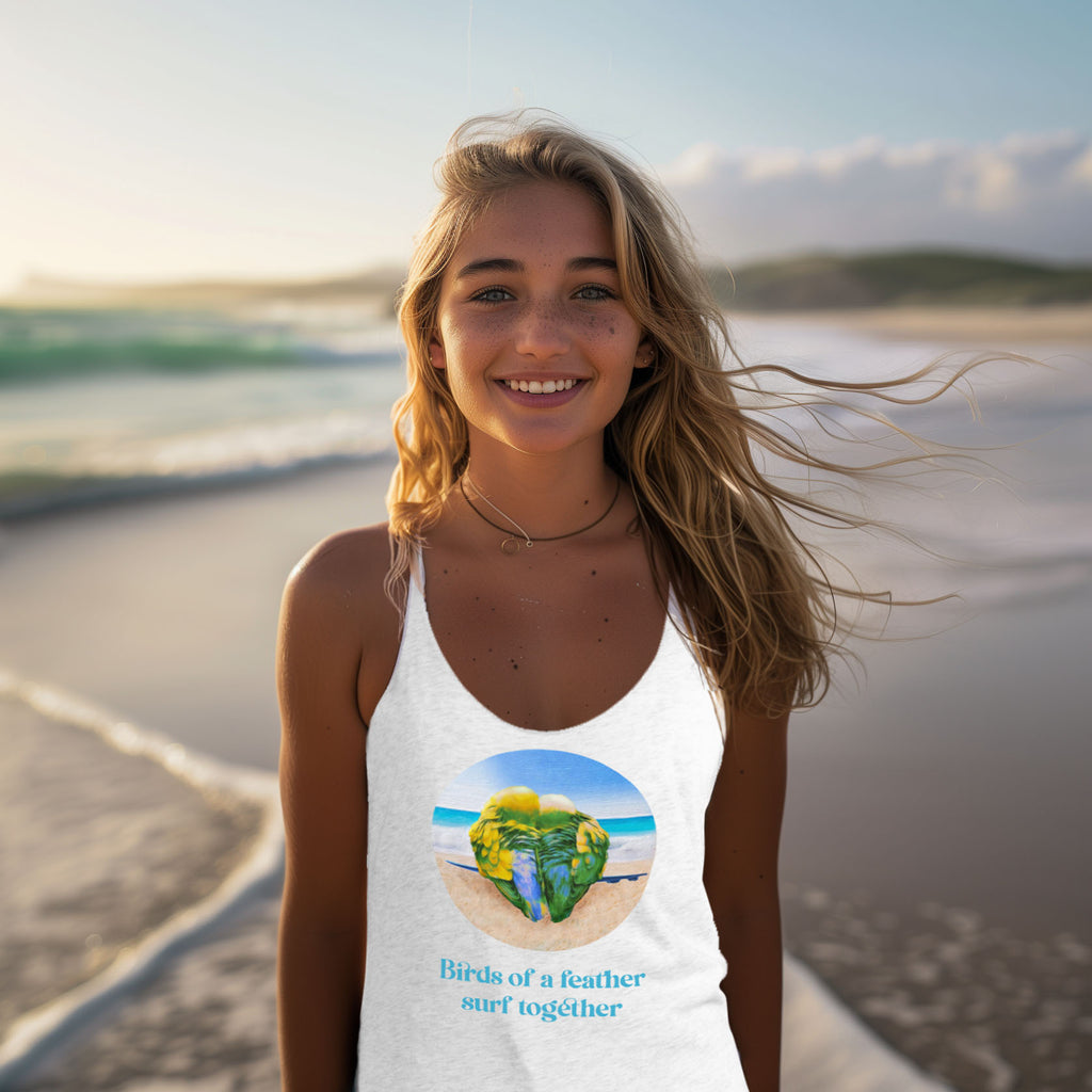 Birds of a feather surf together womens surf tank top