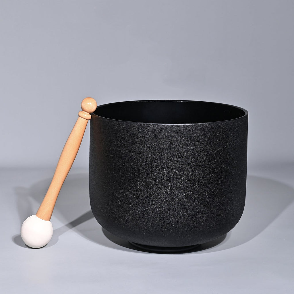 8 Inch Double Black Frosted Quartz Crystal Singing bowl - Complimentary Rubber Mallet and O-ring! | Surfersandyogis