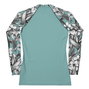 Floral rash guard green with white flowers