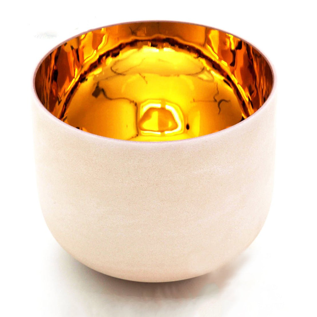 Golden Harmony: 6 Inch Frosted Quartz Crystal Singing Bowl 432Hz with Free Rubber Mallet and O-ring for Yoga and Meditation | Surfersandyogis