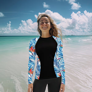 Slimming rash guard with tropical sleeves