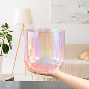 Pink 6 Inch Clear Quartz Crystal Singing Bowl with Cosmic Light for Sound Healing with Free Mallet and O-ring | Surfersandyogis