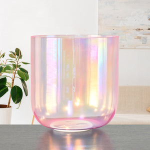 Pink 6 Inch Clear Quartz Crystal Singing Bowl with Cosmic Light for Sound Healing with Free Mallet and O-ring | Surfersandyogis