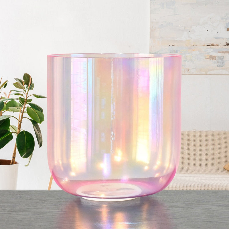 Pink 6 Inch Clear Quartz Crystal Singing Bowl with Cosmic Light for Sound Healing with Free Mallet and O-ring | Surfersandyogis