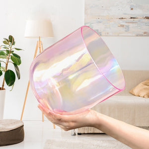 Pink 6 Inch Clear Quartz Crystal Singing Bowl with Cosmic Light for Sound Healing with Free Mallet and O-ring | Surfersandyogis