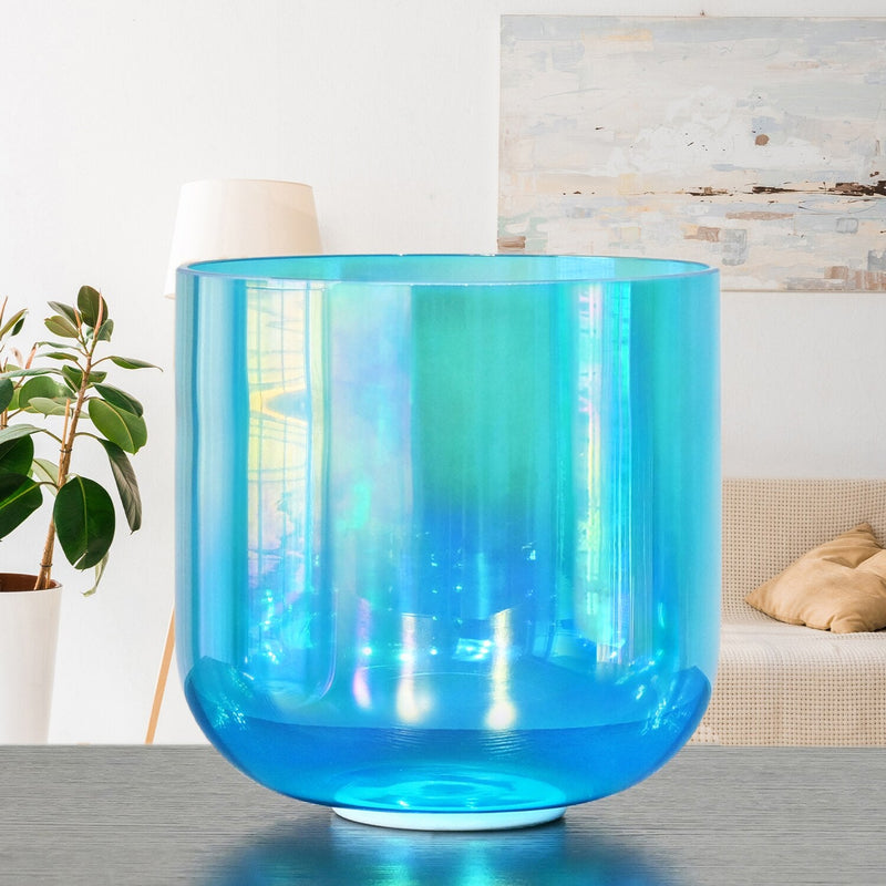 6 Inch Alchemy Clear Quartz Crystal Singing Bowl Blue with Cosmic Light for Sound Healing with Free Mallet and O-ring | Surfersandyogis