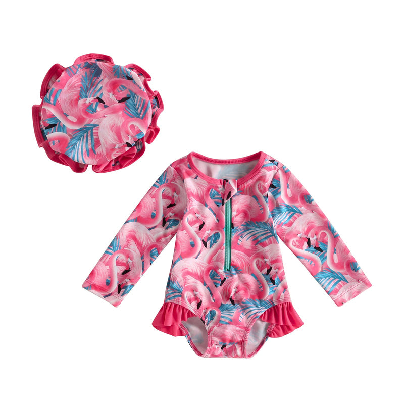 Flamingo baby rash guard set with hat