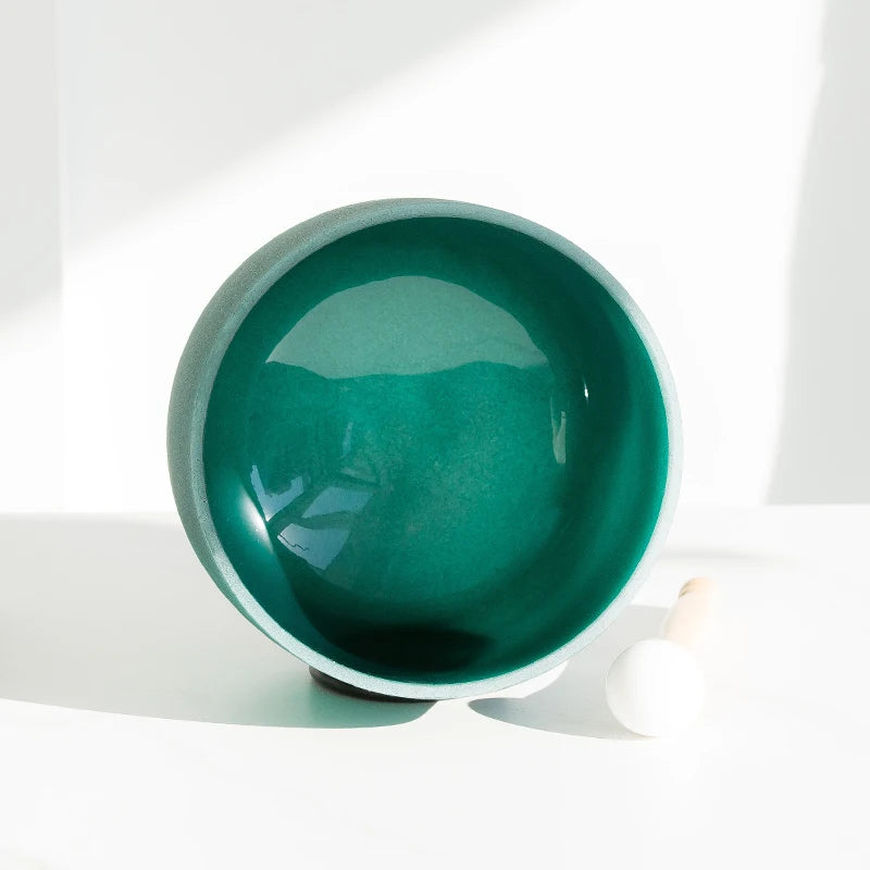 8 Inch Green Color Heart F note Frosted Quartz Crystal Singing Bowl | Surfersandyogis