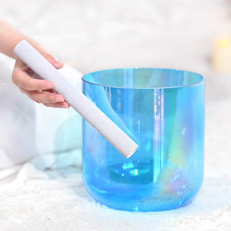 6 Inch Alchemy Clear Quartz Crystal Singing Bowl Blue with Cosmic Light for Sound Healing with Free Mallet and O-ring | Surfersandyogis