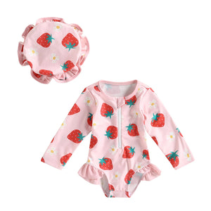 Strawberry baby rash guard set with hat