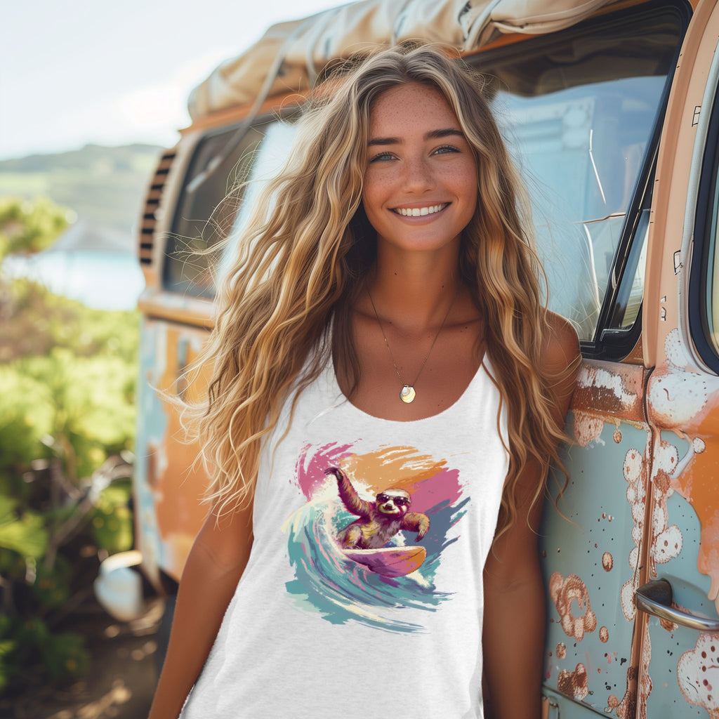 Sloth retro surf tank top shirt for women