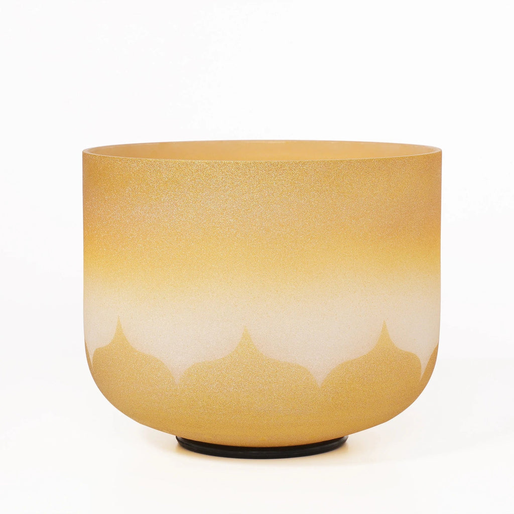 CVNC Crystal Singing Bowl Frosted Chakra Quartz 8 Inch with New Gold Lotus Design C D E F G A B for Meditation Sound Healing | Surfersandyogis