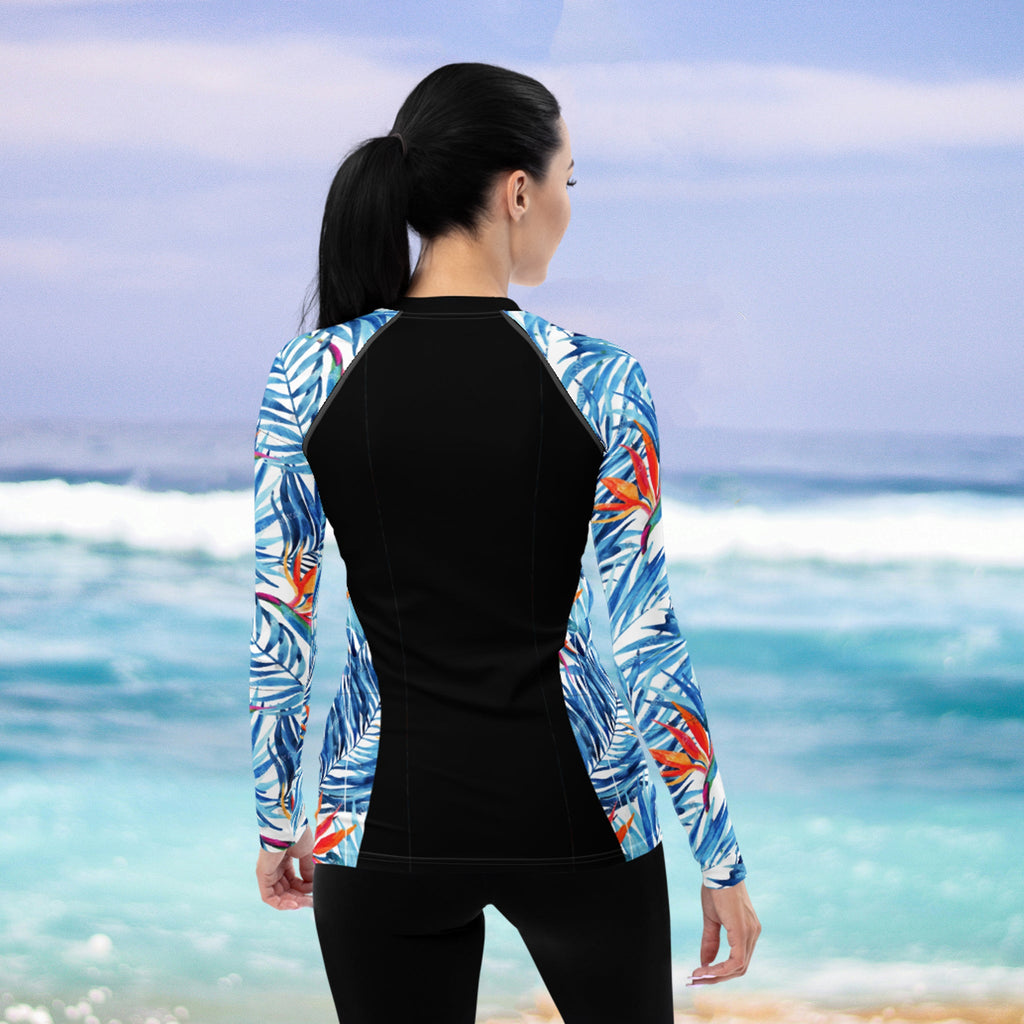 Black rash guard with tropical sleeves | Surfersandyogis