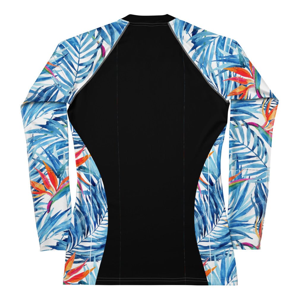 Black rash guard with tropical sleeves | Surfersandyogis