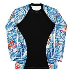 Black rash guard with tropical sleeves | Surfersandyogis