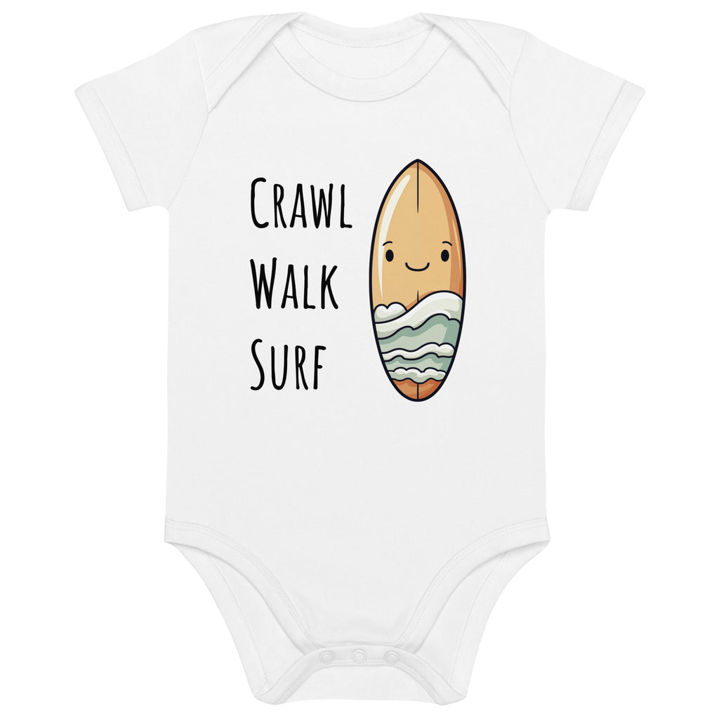 Crawl walk surf onesie, baby surf clothes in organic cotton