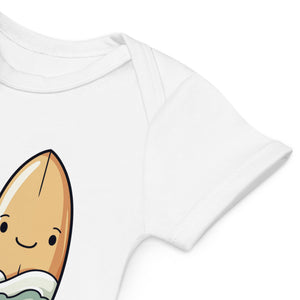 Crawl walk surf baby onesie, baby boy surfing bodysuit in organic cotton | Surfersandyogis