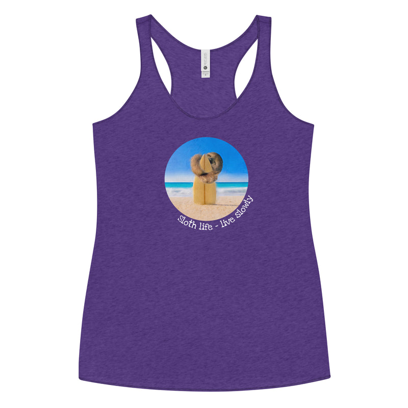 Surf Sloth - Live slowly - Women's Tri-Blend Racerback Tank