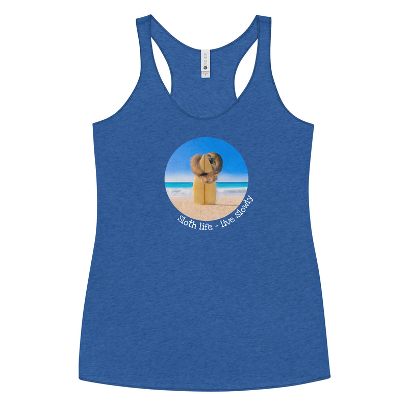 Surf Sloth - Live slowly - Women's Tri-Blend Racerback Tank