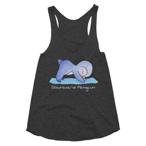 Downward penguin yoga top - cute yoga downward dog tank top With penguin in black