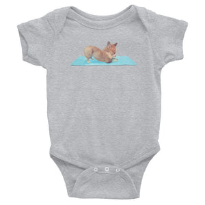 Corgi yoga baby romper / bodysuit / similar to onesie.
