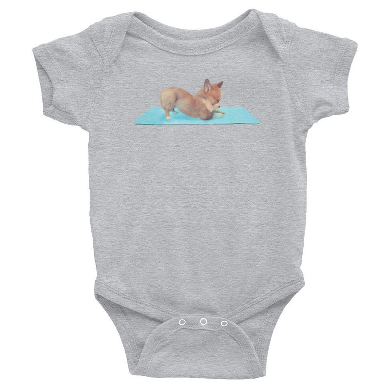 Corgi yoga baby romper / bodysuit / similar to onesie.