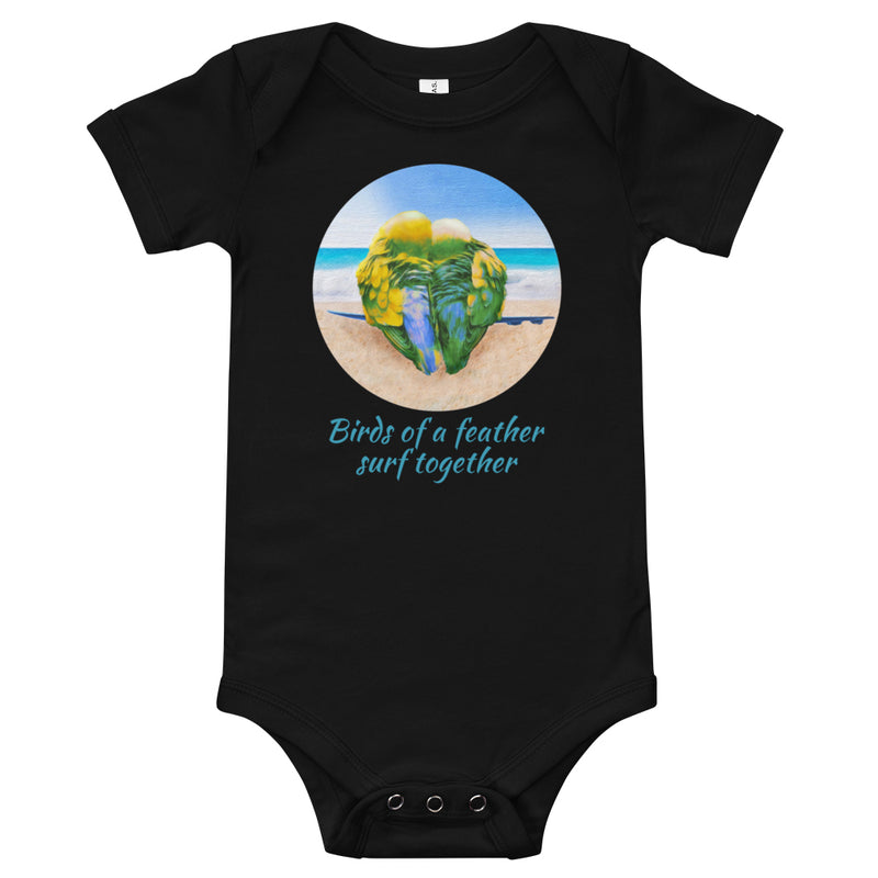 Surf buddy baby clothes - Birds of a feather surf together baby romper