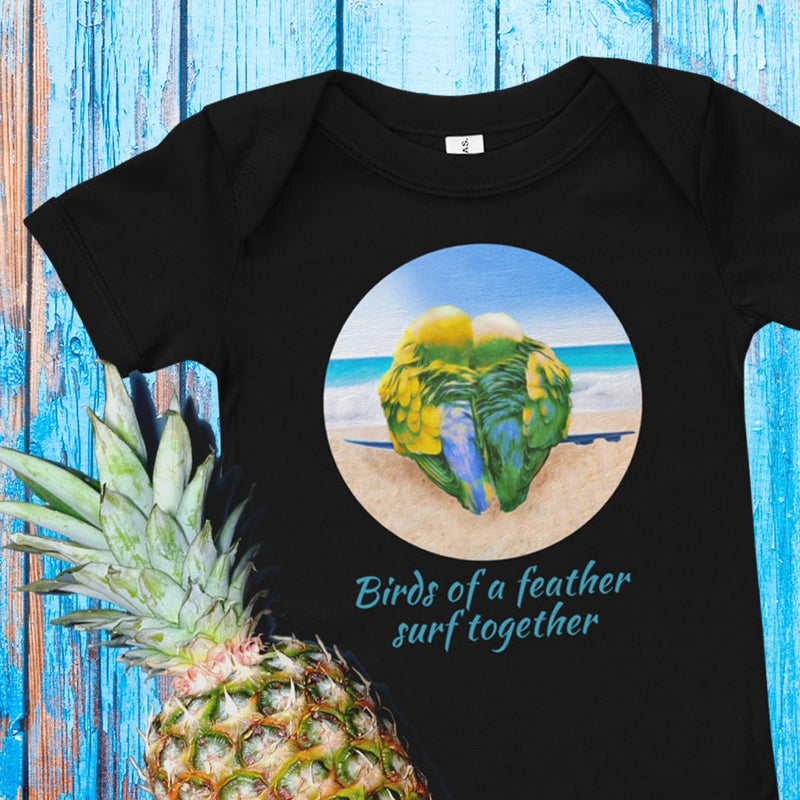 Surf buddy baby clothes - Birds of a feather surf together baby romper