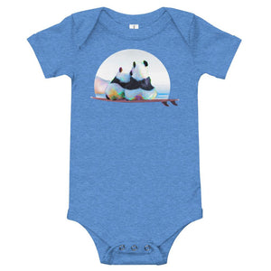 Surf panda baby clothes in blue - Panda surf love - baby romper / bodysuit <3