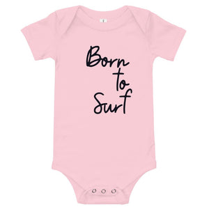 Born to surf baby clothes in pink short sleeve one piece