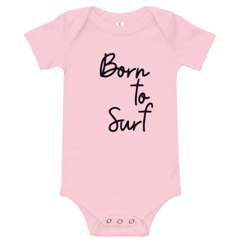 Born to surf baby clothes in pink short sleeve one piece