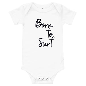 Born to surf baby clothes in white short sleeve one piece