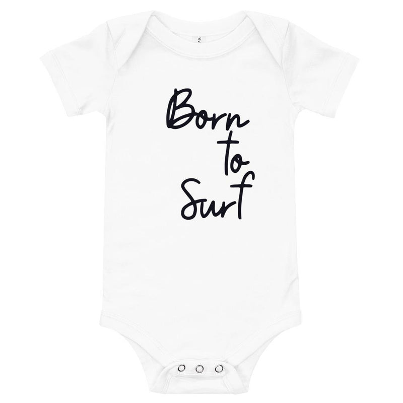 Born to surf baby clothes in white short sleeve one piece
