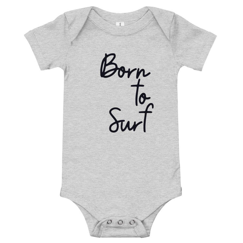 Born to surf baby clothes in grey short sleeve one piece