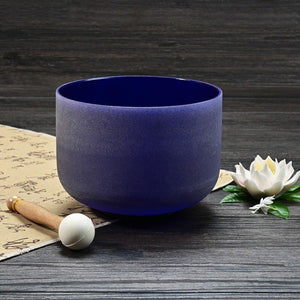 Indigo crystal singing bowl - Crystal Goddess Frosted Quartz Singing Bowl in a deep indigo color - A Note Third Eye Chakra 8"