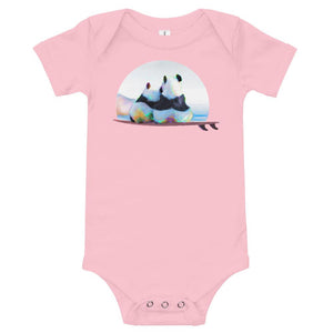 Surf panda baby clothes in pink - Panda surf love - baby romper / bodysuit <3