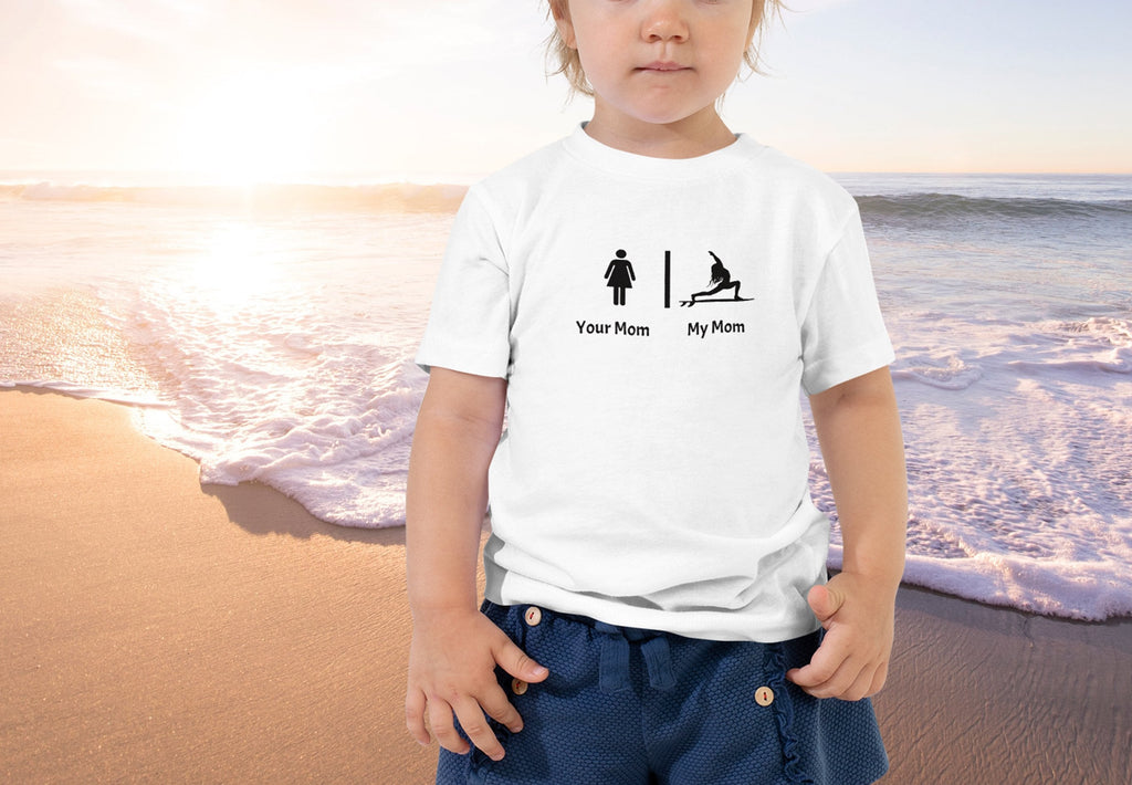 My mom your mom funny yoga shirt in white - Funny toddler shirt.