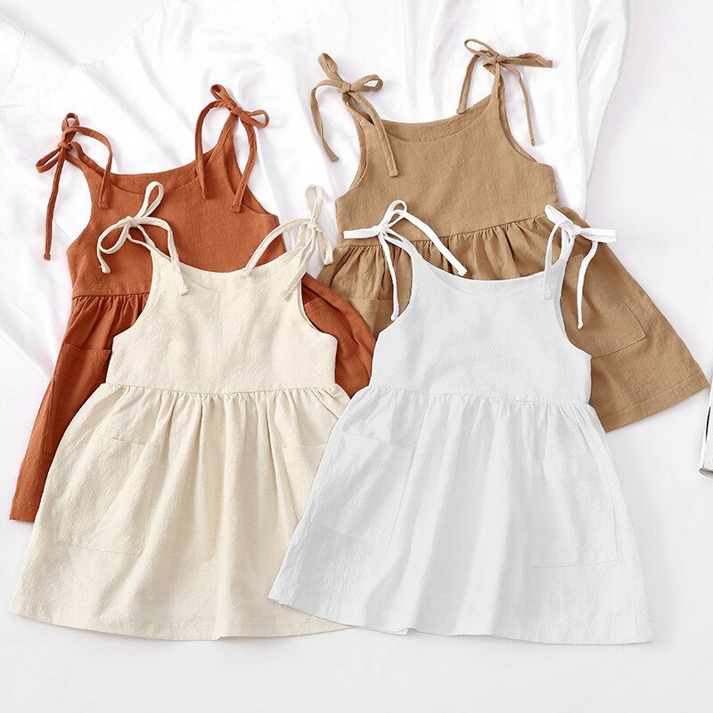 Earthy color linen dresses for summer - shown in beige, caramel, khaki and white