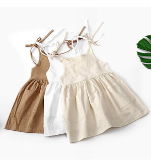 Sweet and Breezy: Linen Summer Dress for Girls in khaki, white and beige | Surfersandyogis