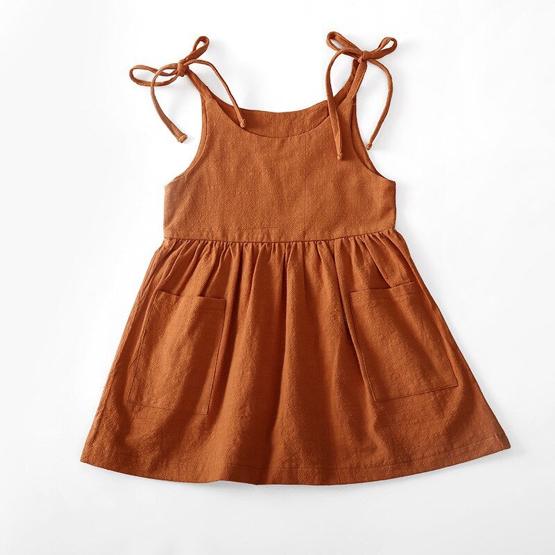 Sweet and Breezy: Linen Summer Dress for Girls in caramel | Surfersandyogis