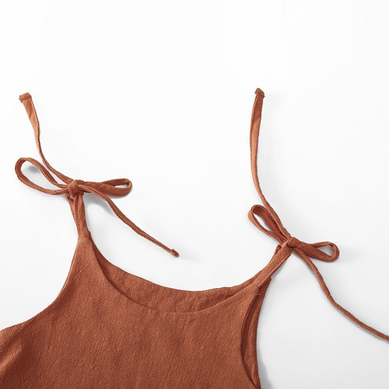 Detail of caramel Sweet and Breezy: Linen Summer Dress for Girls | Surfersandyogis