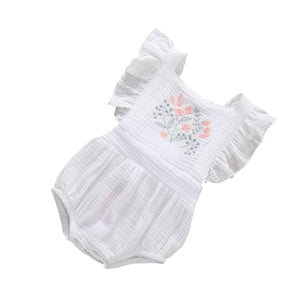 0-24M Newborn Infant Baby Girls Flowers Print Ruffles Short Sleeve Cotton Backless Lovely Jumpsuits Headband | Surfersandyogis