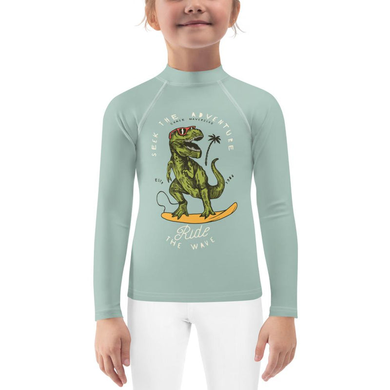 Dinosaur rash guard for children - T-rex on a surf board - Kids Rash Guard