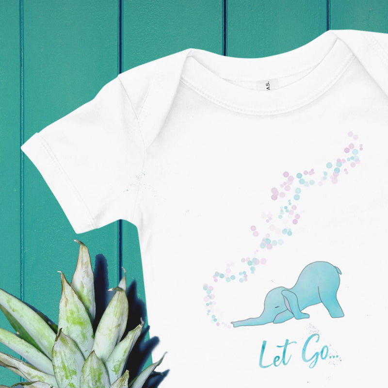 Let go bubble yoga - gentle reminder - elephant yoga baby romper <3
