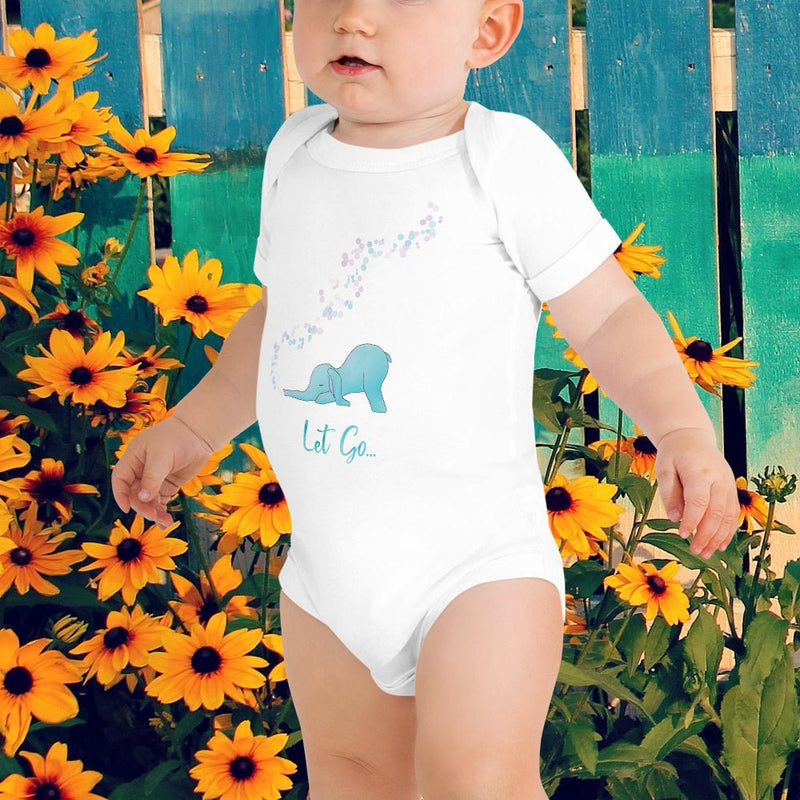 Let go bubble yoga - gentle reminder - elephant yoga baby romper <3