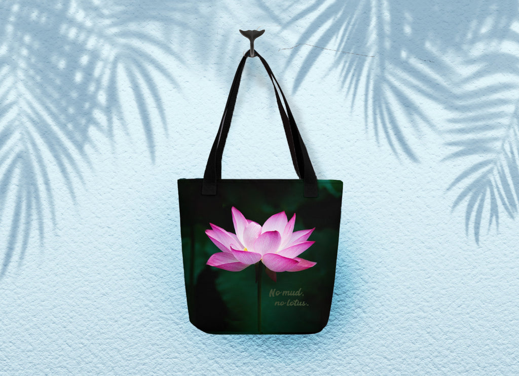 No mud no lotus yoga tote bag