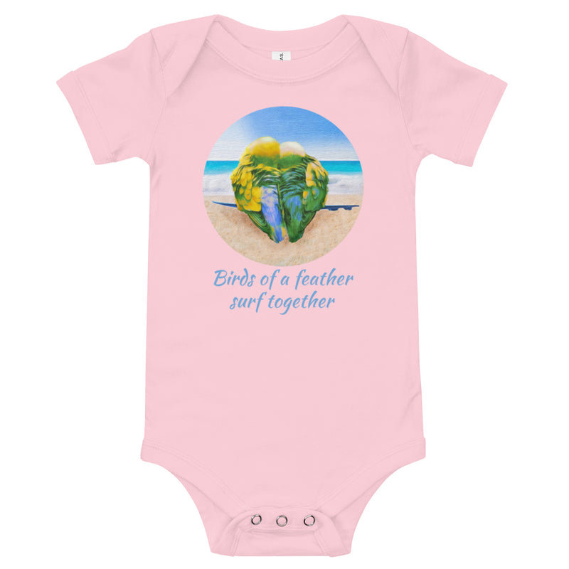 Surf buddy baby clothes - Birds of a feather surf together baby romper
