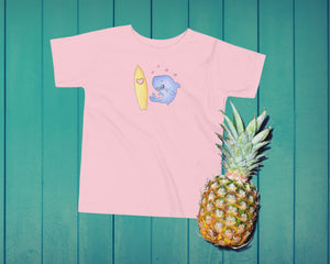 Shark bites t-shirt for kids. Surfer kid, grom clothing with shark and surf board. Perfect gift for the toddler who loves the ocean <3