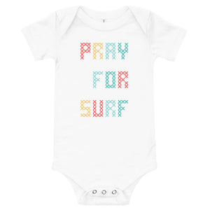 Pray for surf baby clothes - Pray for surf cross-stitch baby short sleeve baby bodysuit - perfect surf gift for the future surf baby